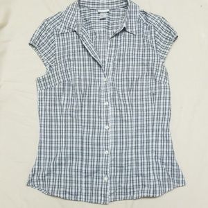 Plaid button short sleeved top